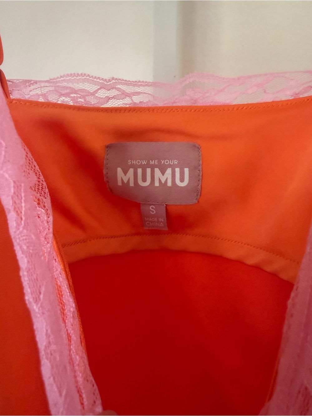Show Me Your MuMu Orange Slip Dress with Pink Lace Trim - Picture 2 of 4